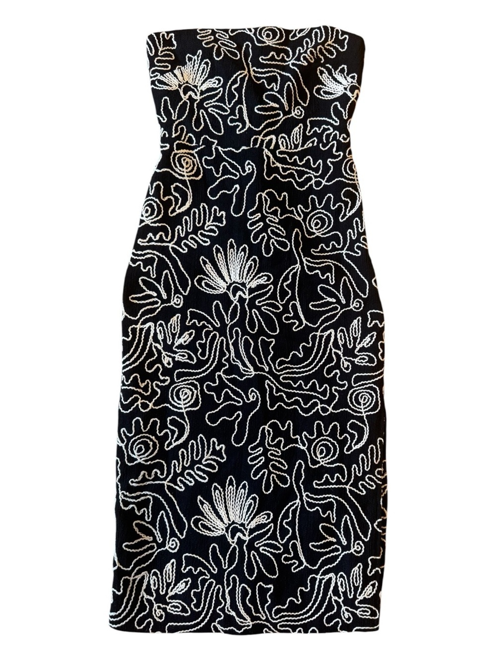 Loft Strapless Black White Midi Dress Embellished Soutache Embroidery Size 0 NWT - Picture 2 of 11